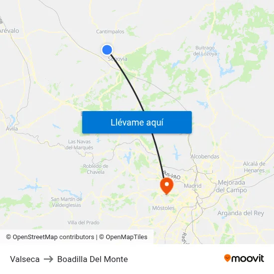 Valseca to Boadilla Del Monte map