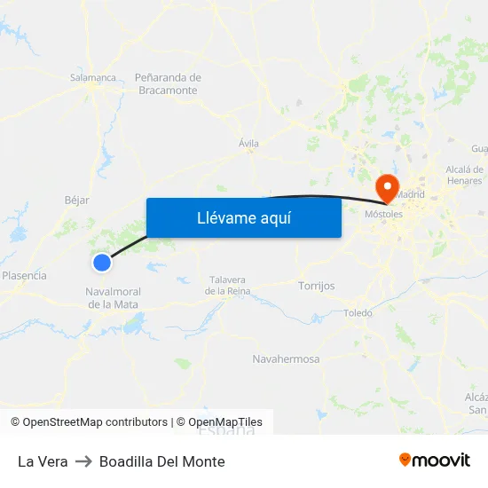 La Vera to Boadilla Del Monte map
