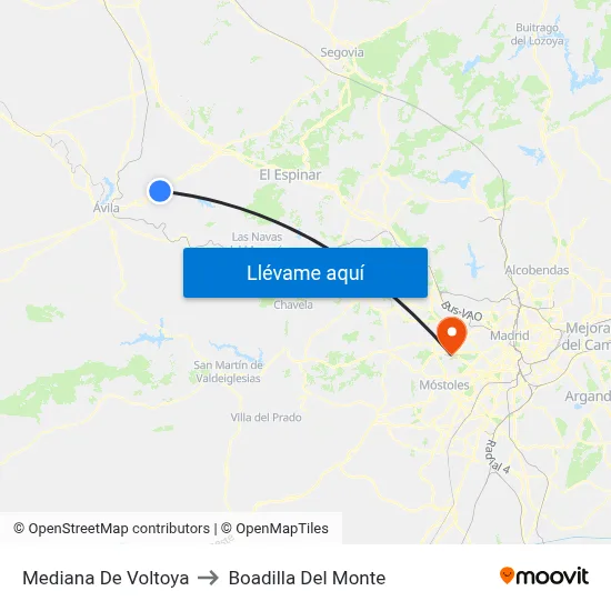 Mediana De Voltoya to Boadilla Del Monte map