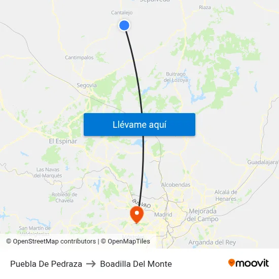 Puebla De Pedraza to Boadilla Del Monte map