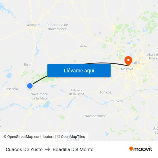 Cuacos De Yuste to Boadilla Del Monte map