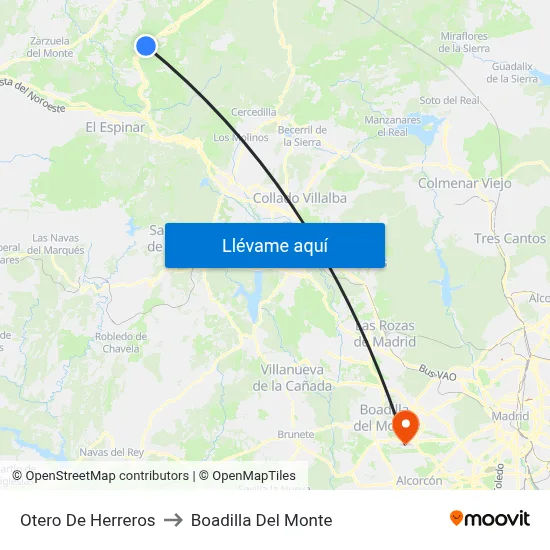 Otero De Herreros to Boadilla Del Monte map