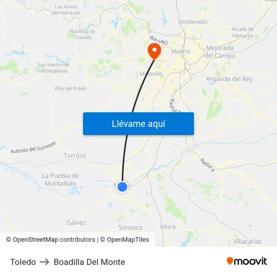 Toledo to Boadilla Del Monte map