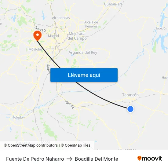 Fuente De Pedro Naharro to Boadilla Del Monte map