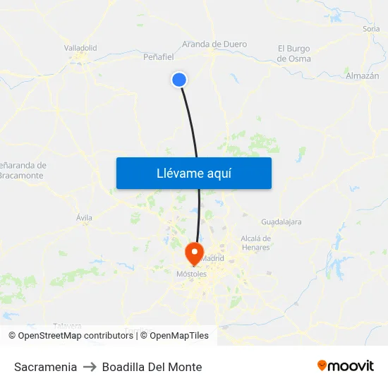 Sacramenia to Boadilla Del Monte map
