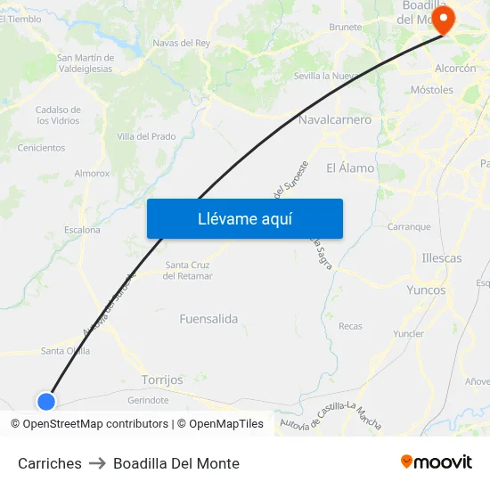 Carriches to Boadilla Del Monte map