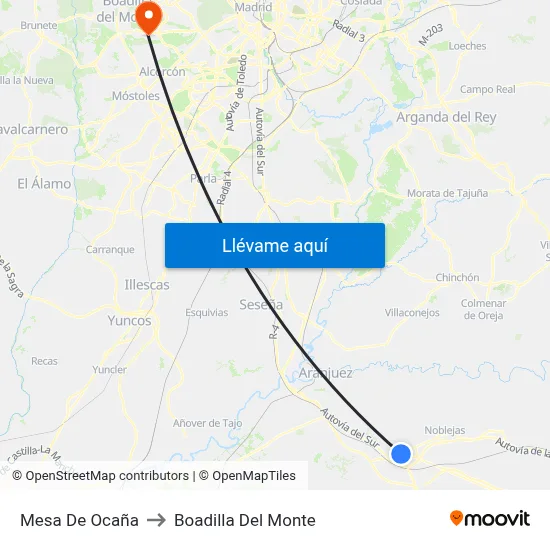 Mesa De Ocaña to Boadilla Del Monte map