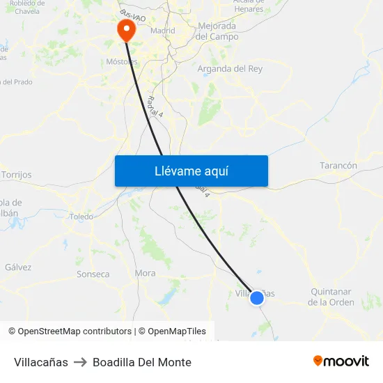 Villacañas to Boadilla Del Monte map