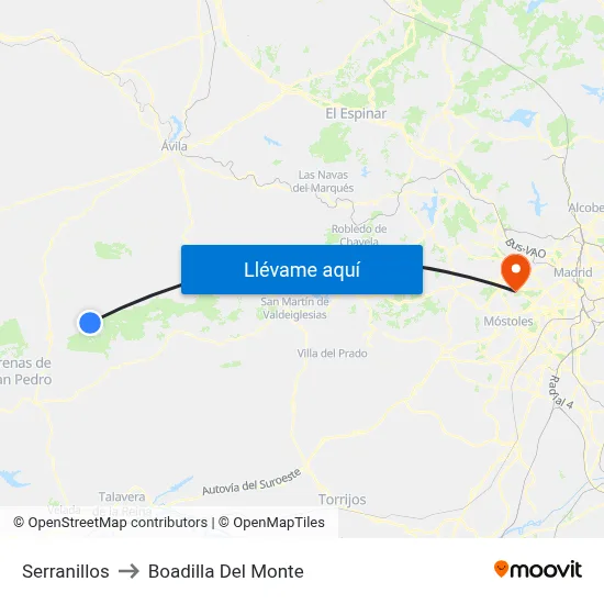 Serranillos to Boadilla Del Monte map