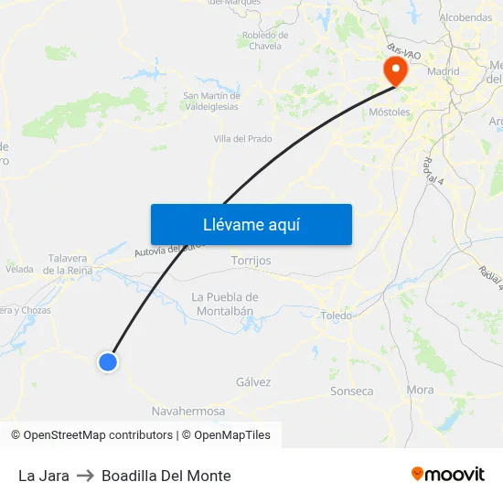 La Jara to Boadilla Del Monte map