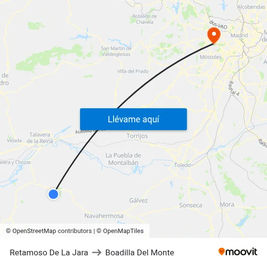 Retamoso De La Jara to Boadilla Del Monte map
