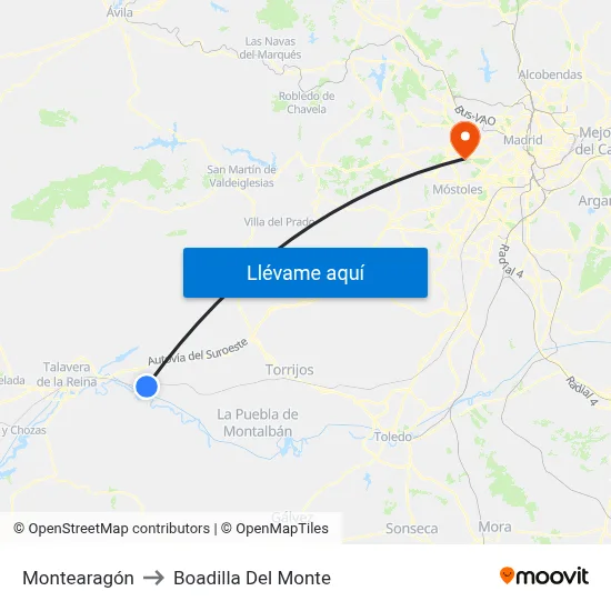 Montearagón to Boadilla Del Monte map