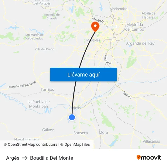 Argés to Boadilla Del Monte map