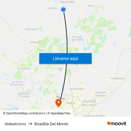 Aldealcorvo to Boadilla Del Monte map