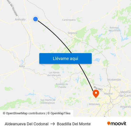 Aldeanueva Del Codonal to Boadilla Del Monte map