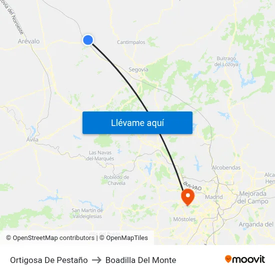Ortigosa De Pestaño to Boadilla Del Monte map