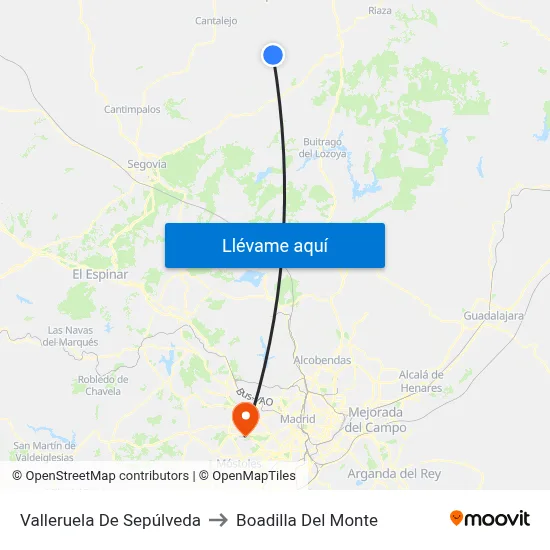 Valleruela De Sepúlveda to Boadilla Del Monte map
