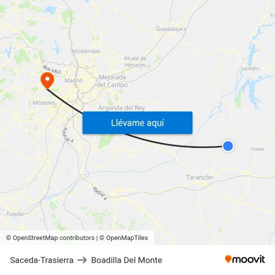 Saceda-Trasierra to Boadilla Del Monte map