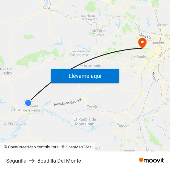 Segurilla to Boadilla Del Monte map