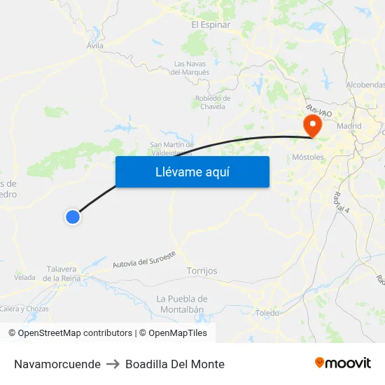 Navamorcuende to Boadilla Del Monte map