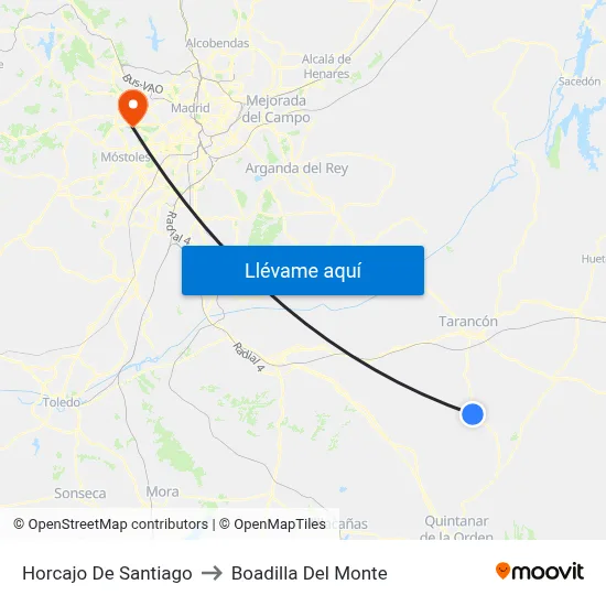 Horcajo De Santiago to Boadilla Del Monte map