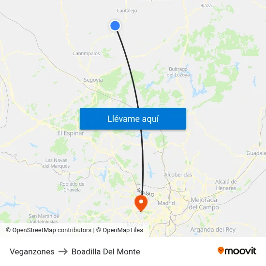 Veganzones to Boadilla Del Monte map