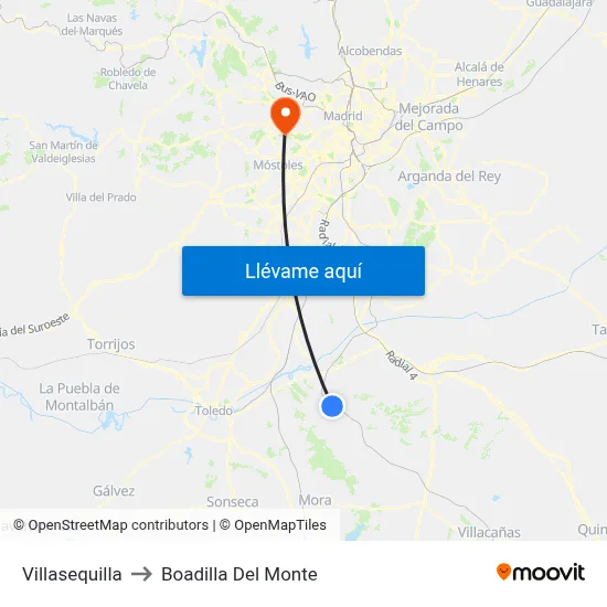 Villasequilla to Boadilla Del Monte map