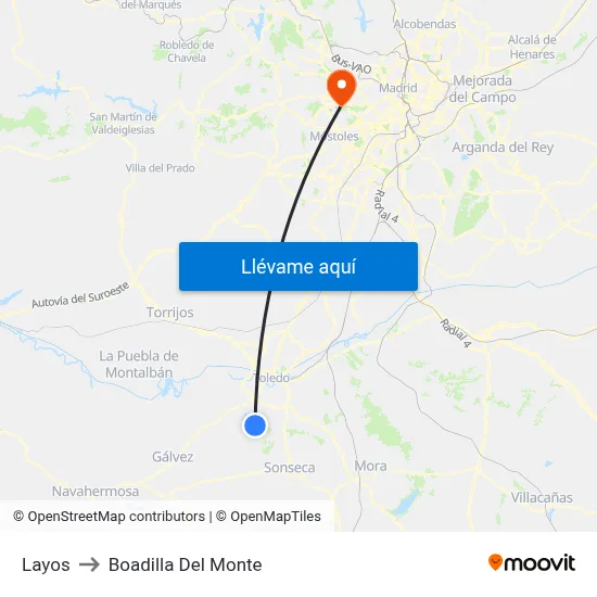 Layos to Boadilla Del Monte map