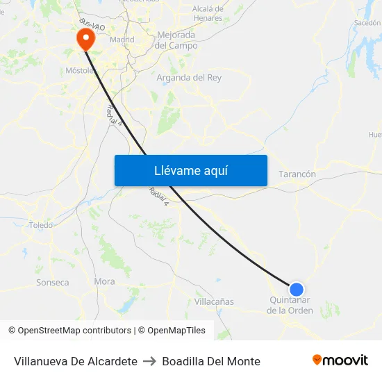 Villanueva De Alcardete to Boadilla Del Monte map