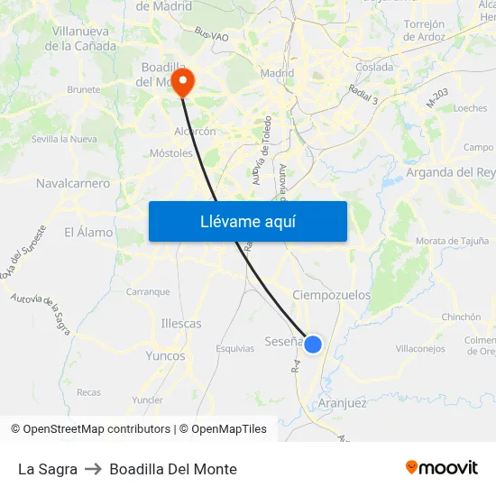 La Sagra to Boadilla Del Monte map