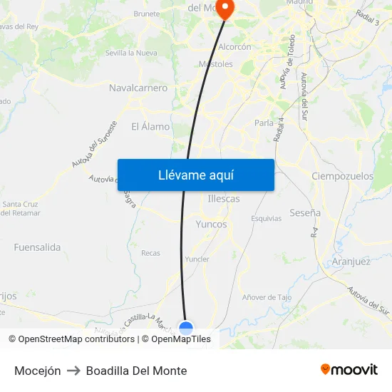 Mocejón to Boadilla Del Monte map