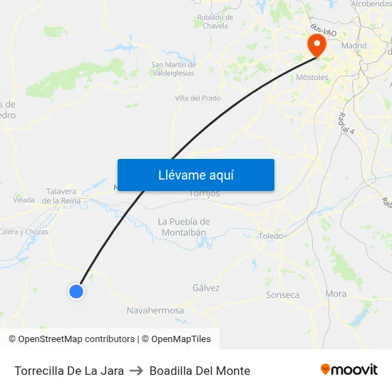 Torrecilla De La Jara to Boadilla Del Monte map