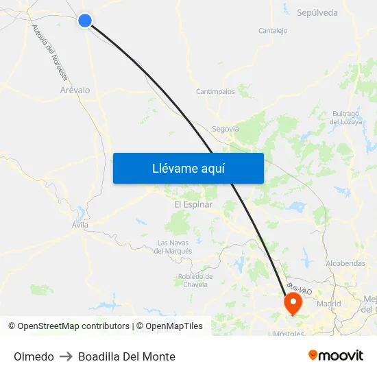 Olmedo to Boadilla Del Monte map