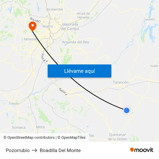 Pozorrubio to Boadilla Del Monte map