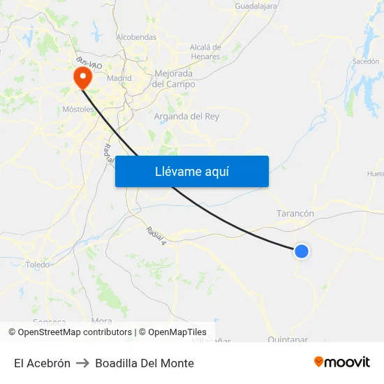 El Acebrón to Boadilla Del Monte map