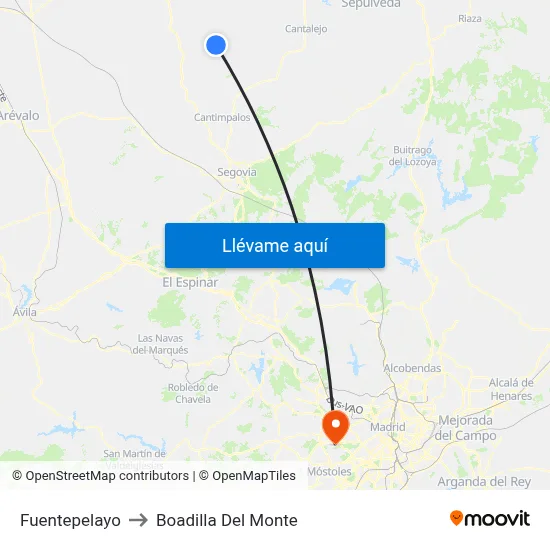 Fuentepelayo to Boadilla Del Monte map
