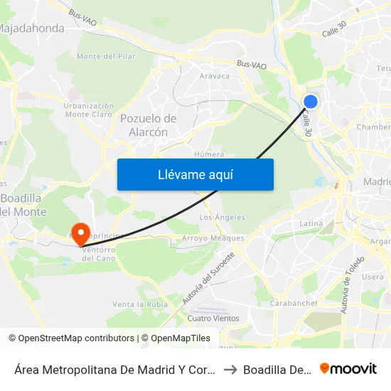 Área Metropolitana De Madrid Y Corredor Del Henares to Boadilla Del Monte map