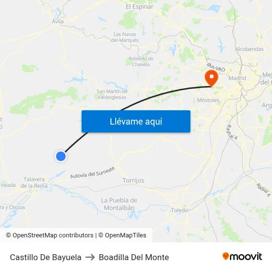 Castillo De Bayuela to Boadilla Del Monte map