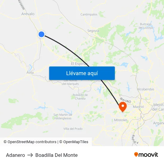 Adanero to Boadilla Del Monte map