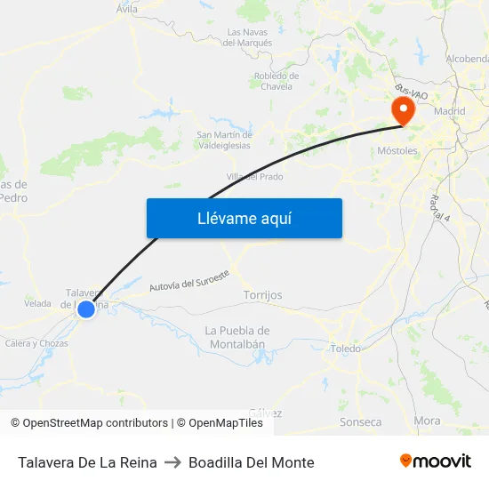 Talavera De La Reina to Boadilla Del Monte map
