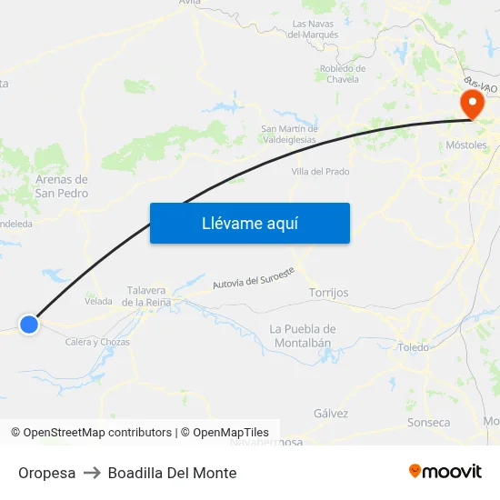 Oropesa to Boadilla Del Monte map