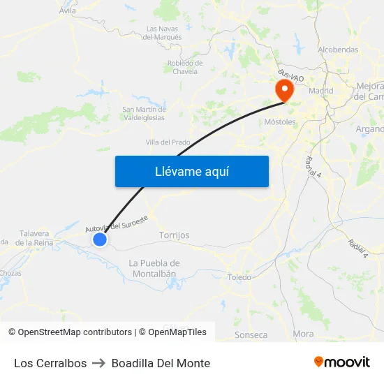 Los Cerralbos to Boadilla Del Monte map