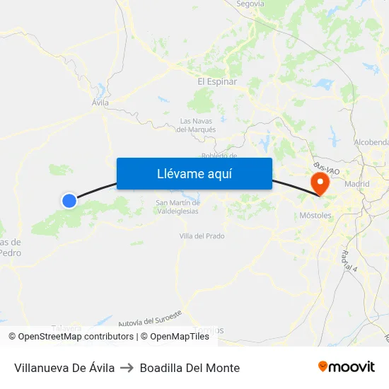 Villanueva De Ávila to Boadilla Del Monte map