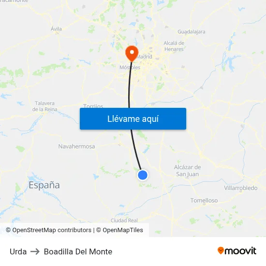 Urda to Boadilla Del Monte map