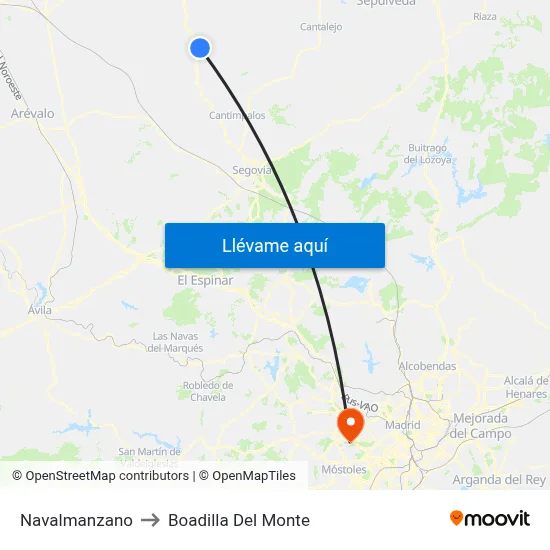 Navalmanzano to Boadilla Del Monte map