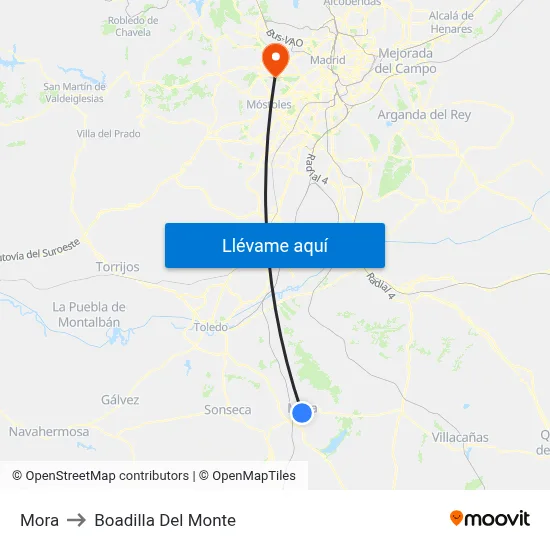 Mora to Boadilla Del Monte map