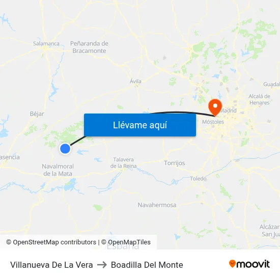 Villanueva De La Vera to Boadilla Del Monte map