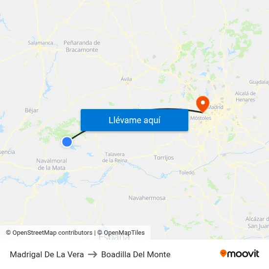 Madrigal De La Vera to Boadilla Del Monte map