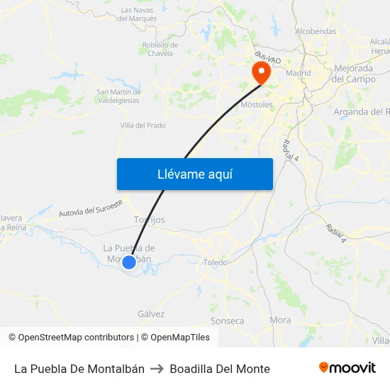 La Puebla De Montalbán to Boadilla Del Monte map
