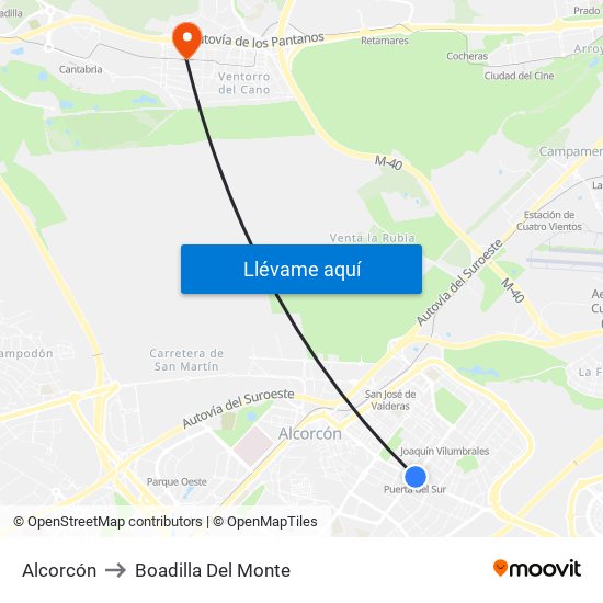 Alcorcón to Boadilla Del Monte map